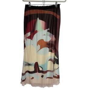 Women's Sheer Abstract Midi  Ruffle Bottom Skirt, Size M, NWOT